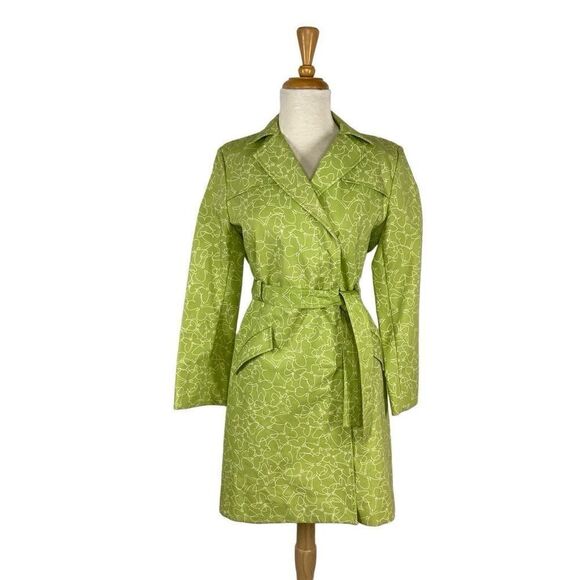 Liz Claiborne 8P Green Butterfly Trench Coat Cottagecore Fairycore Y2K does 70s - Picture 1 of 9